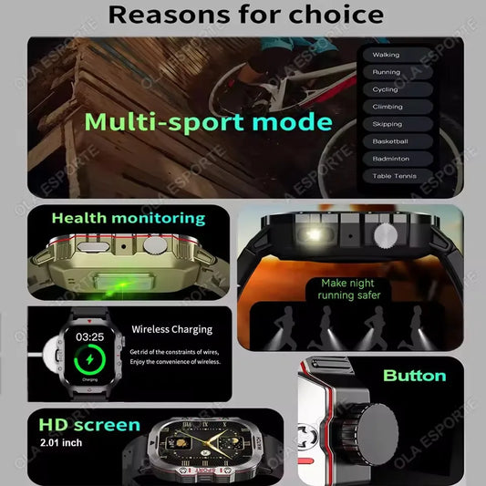2026 Neue Militärische Smartwatch für Herren IP67 3ATM Outdoor-Sport Fitness-Tracker Blutdruck-Gesundheitsmonitor BT-Anrufe GPS Smartwatch