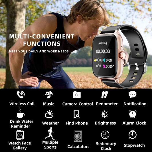 1,83'' wasserdichte Smartwatch mit Nachricht, Antwort, Anruf, Schlafüberwachung, Sport, Schrittzähler, Informationswarnungen für iPhone und Android