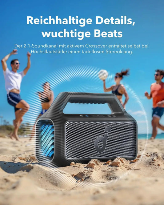 (EU stock) soundcore Boom 2 Outdoor Lautsprecher, 80W, BassUp 2.0, 24h Akku, IPX7 wasserdicht, schwimmt, LED-Licht, Subwoofer