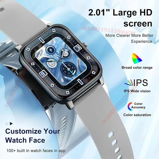 2026 Smartwatch Android iOS Telefon 2,01 Zoll Farbdisplay Bluetooth Anrufannahme Fitness-Uhr Tracker Smartwatch für Damen und Herren Neu