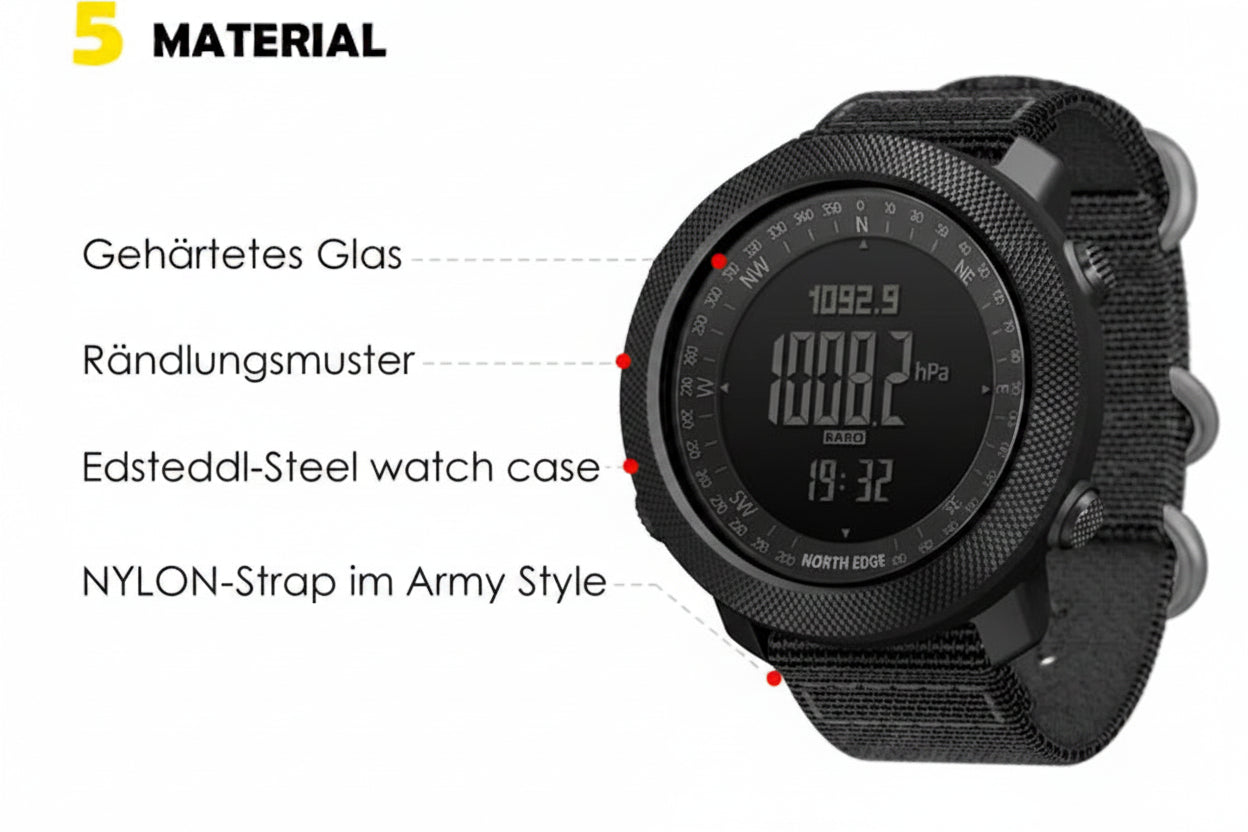 NORTH EDGE Herren-Sport-Digitaluhr, Stunden Laufen, Schwimmen, Militär, Armeeuhren, Höhenmesser, Barometer, Kompass, wasserdicht, 50 m