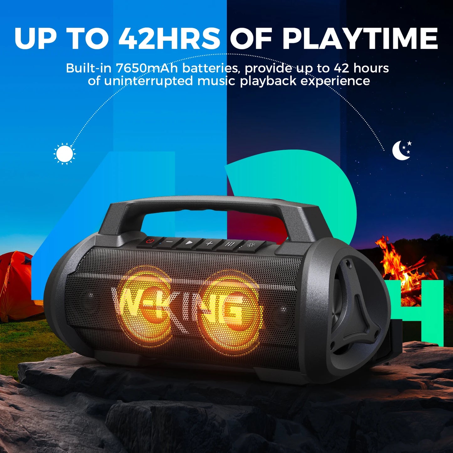 W-KING 70 W RMS tragbarer Bluetooth-Lautsprecher, Lautsprecher, kabellos, laut, IPX6 wasserdicht, Bluetooth-Lautsprecher mit Subwoofer/Bass Boost