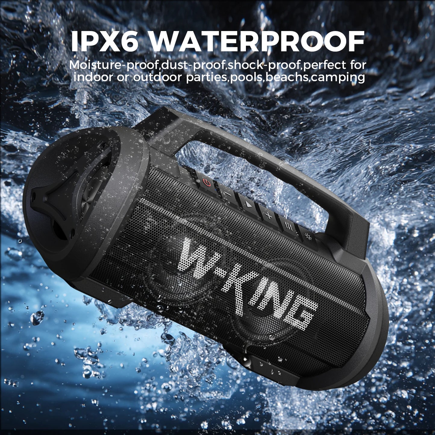 W-KING 70 W RMS tragbarer Bluetooth-Lautsprecher, Lautsprecher, kabellos, laut, IPX6 wasserdicht, Bluetooth-Lautsprecher mit Subwoofer/Bass Boost