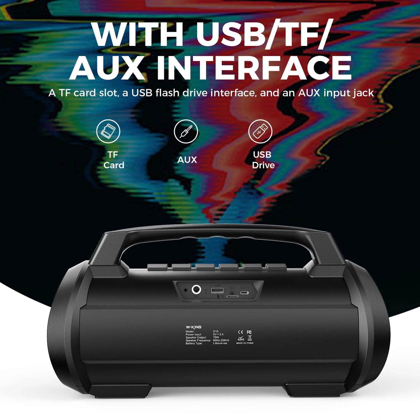 W-KING 70 W RMS tragbarer Bluetooth-Lautsprecher, Lautsprecher, kabellos, laut, IPX6 wasserdicht, Bluetooth-Lautsprecher mit Subwoofer/Bass Boost