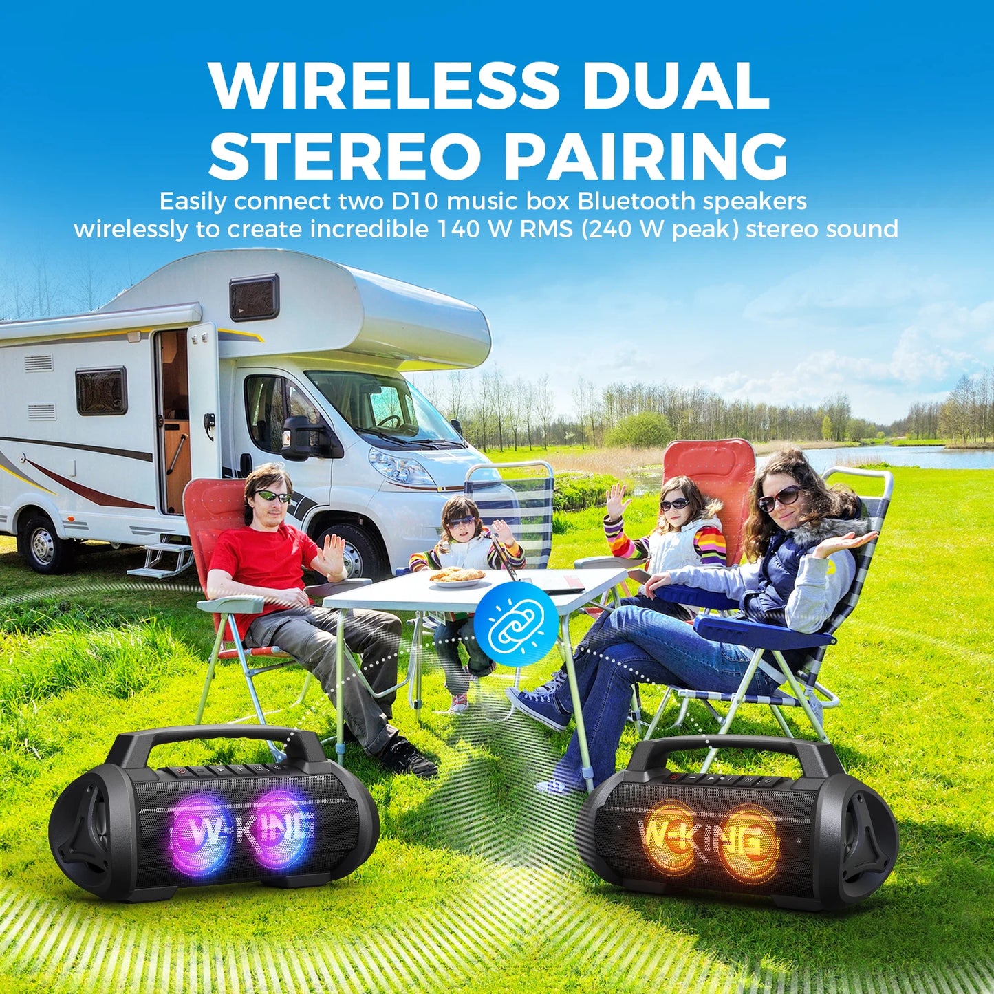 W-KING 70 W RMS tragbarer Bluetooth-Lautsprecher, Lautsprecher, kabellos, laut, IPX6 wasserdicht, Bluetooth-Lautsprecher mit Subwoofer/Bass Boost