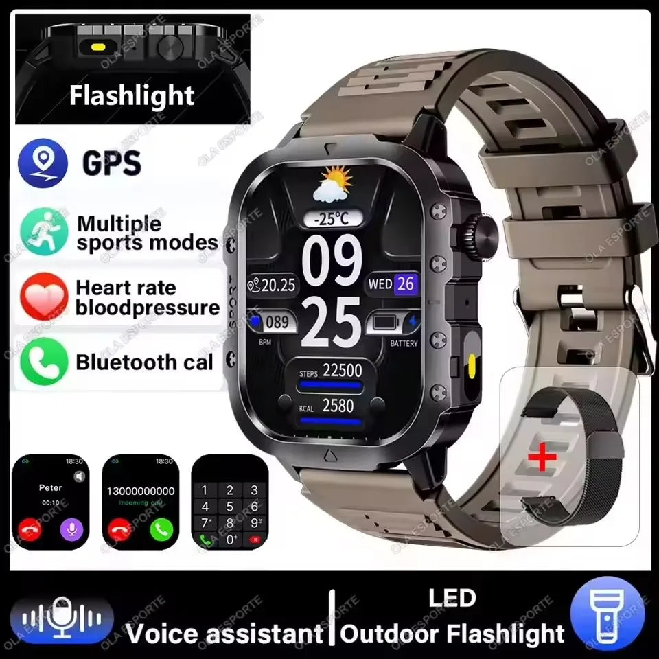 2026 Neue Robuste Militär-GPS-Smartwatch für Herren Bluetooth-Anruf Gesundheitsüberwachung Sport 5ATM Wasserdichte Smartwatches Mann Pk HW12