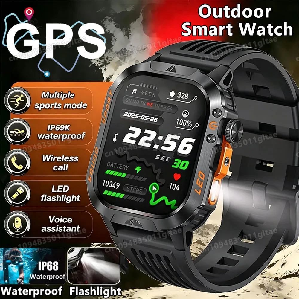 2026 Neue Militärische Smartwatch für Herren IP67 3ATM Outdoor-Sport Fitness-Tracker Blutdruck-Gesundheitsmonitor BT-Anrufe GPS Smartwatch