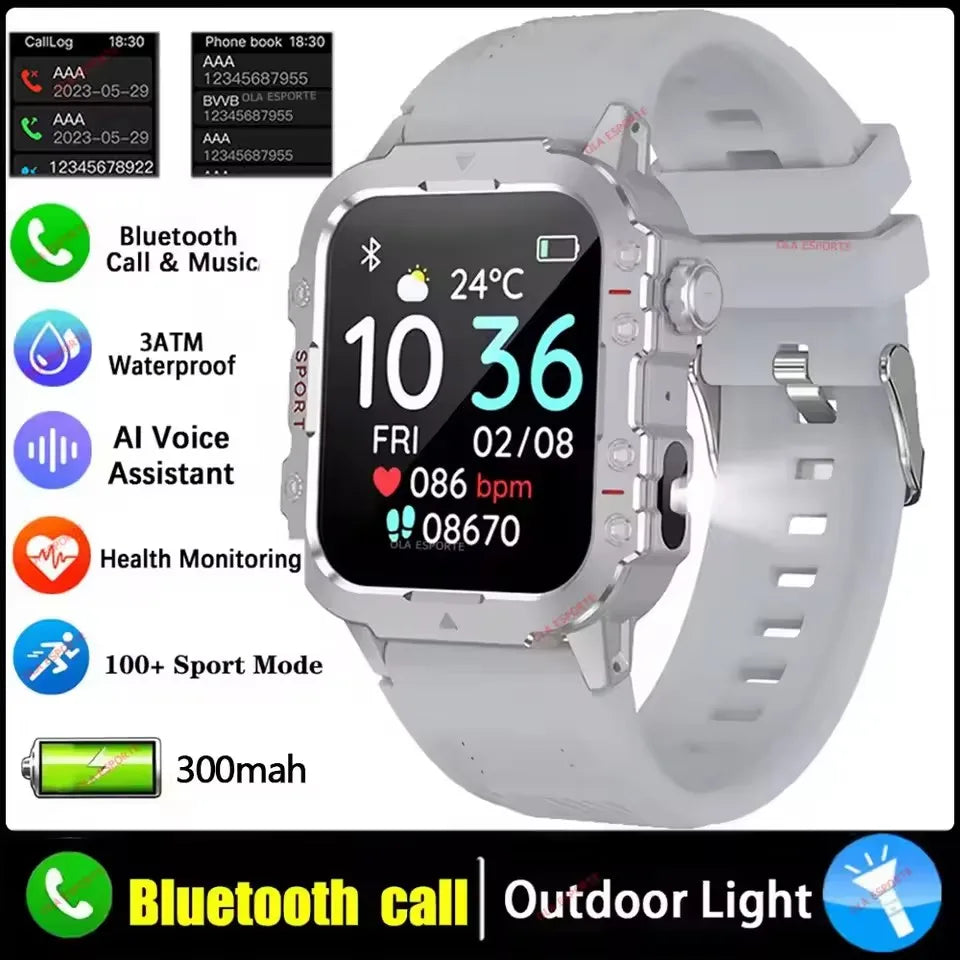 2026 Neue Militärische Smartwatch für Herren IP67 3ATM Outdoor-Sport Fitness-Tracker Blutdruck-Gesundheitsmonitor BT-Anrufe GPS Smartwatch