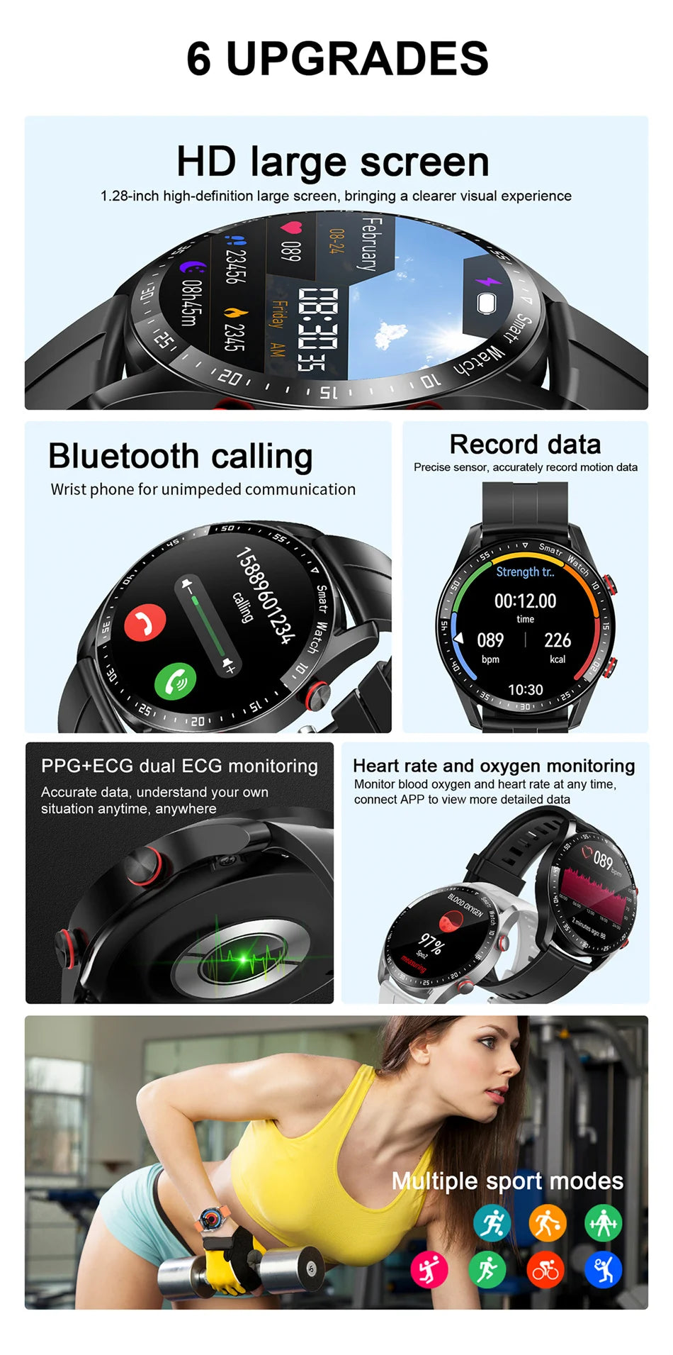 Sport-Smartwatch für Herren und Damen HD-Bildschirm EKG+PPG Bluetooth-Anruf GPS-Tracker Herzfrequenzmesser IP68 Wasserdicht SmartWatch 2026 Neu