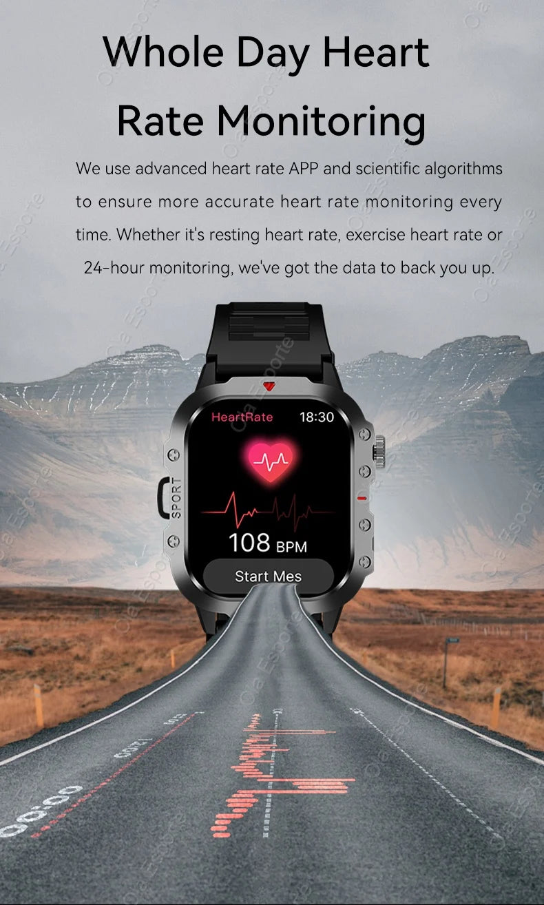 2026 Neue Militärische Smartwatch für Herren IP67 3ATM Outdoor-Sport Fitness-Tracker Blutdruck-Gesundheitsmonitor BT-Anrufe GPS Smartwatch