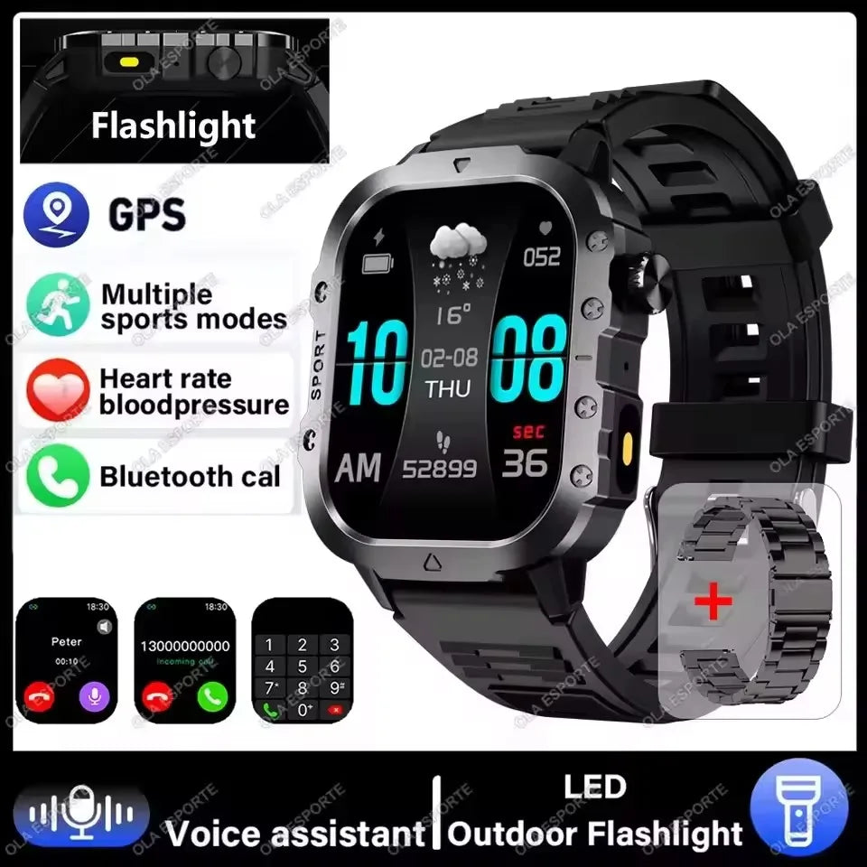 2026 Neue Robuste Militär-GPS-Smartwatch für Herren Bluetooth-Anruf Gesundheitsüberwachung Sport 5ATM Wasserdichte Smartwatches Mann Pk HW12
