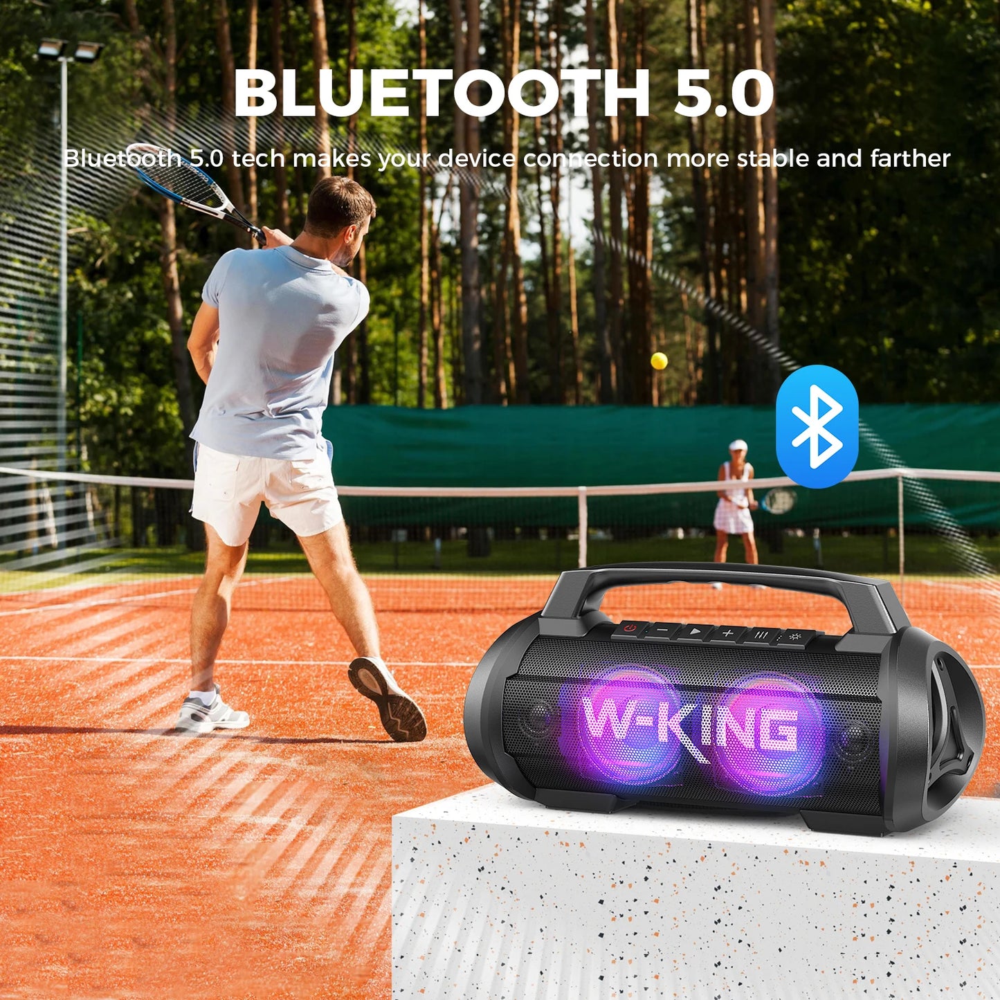 W-KING 70 W RMS tragbarer Bluetooth-Lautsprecher, Lautsprecher, kabellos, laut, IPX6 wasserdicht, Bluetooth-Lautsprecher mit Subwoofer/Bass Boost