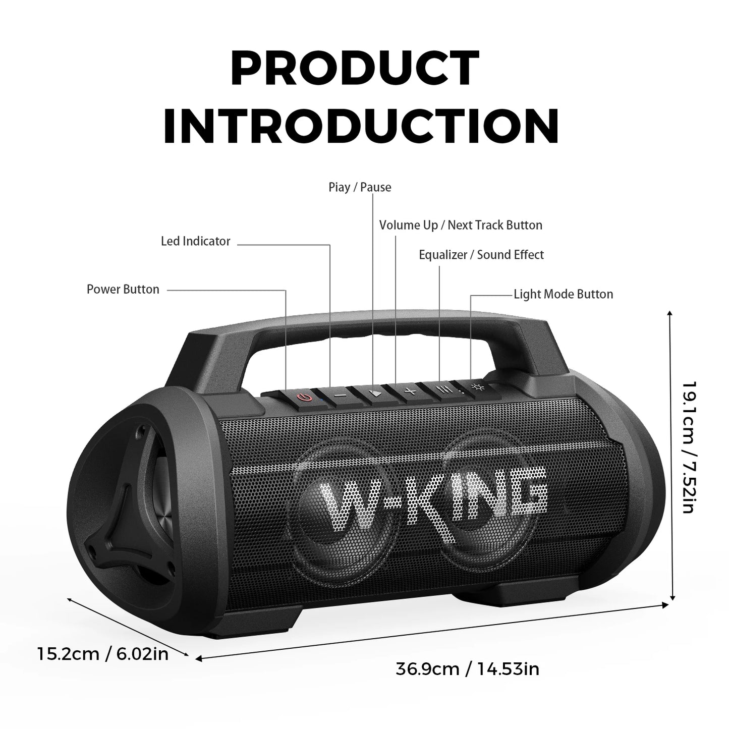 W-KING 70 W RMS tragbarer Bluetooth-Lautsprecher, Lautsprecher, kabellos, laut, IPX6 wasserdicht, Bluetooth-Lautsprecher mit Subwoofer/Bass Boost