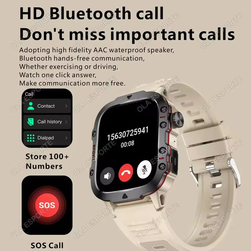 2026 Neue Militärische Smartwatch für Herren IP67 3ATM Outdoor-Sport Fitness-Tracker Blutdruck-Gesundheitsmonitor BT-Anrufe GPS Smartwatch