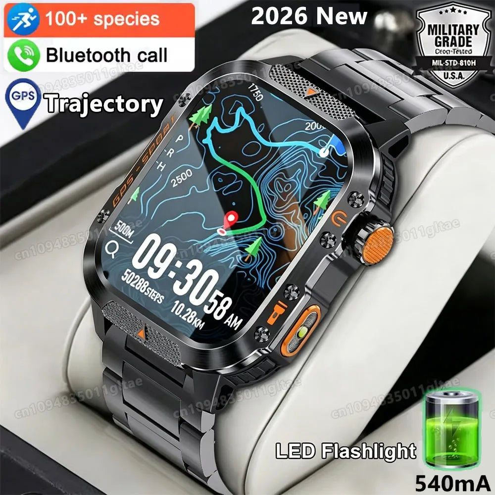 2026 Neue Robuste Militär-GPS-Smartwatch für Herren Bluetooth-Anruf Gesundheitsüberwachung Sport 5ATM Wasserdichte Smartwatches Mann Pk HW12