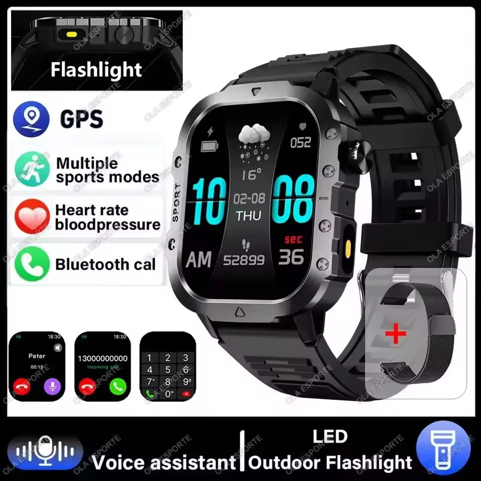 2026 Neue Robuste Militär-GPS-Smartwatch für Herren Bluetooth-Anruf Gesundheitsüberwachung Sport 5ATM Wasserdichte Smartwatches Mann Pk HW12