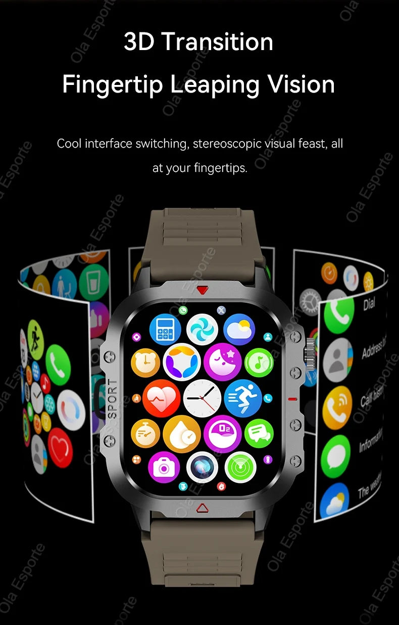2026 Neue Militärische Smartwatch für Herren IP67 3ATM Outdoor-Sport Fitness-Tracker Blutdruck-Gesundheitsmonitor BT-Anrufe GPS Smartwatch