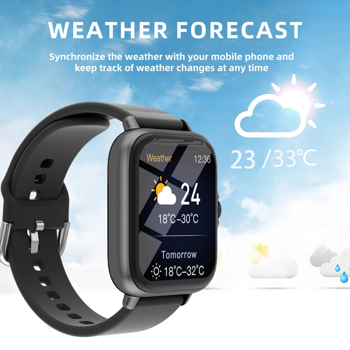 1,83'' wasserdichte Smartwatch mit Nachricht, Antwort, Anruf, Schlafüberwachung, Sport, Schrittzähler, Informationswarnungen für iPhone und Android